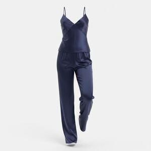 A8 NWT Auth NEGATIVE Navy Underwear Eclipse Silk 3 Pc Set Pants Top Shorts Sz S